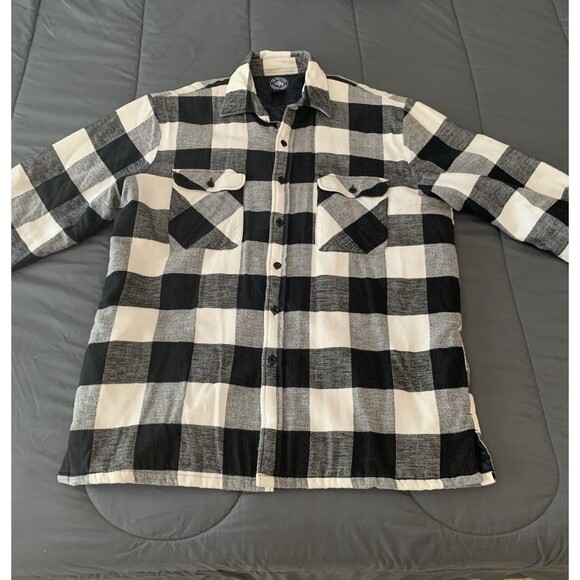 Great Plains Mens Quilted Flannel Shirt Jacket Buffalo Check Black White Size XL - Picture 2 of 14
